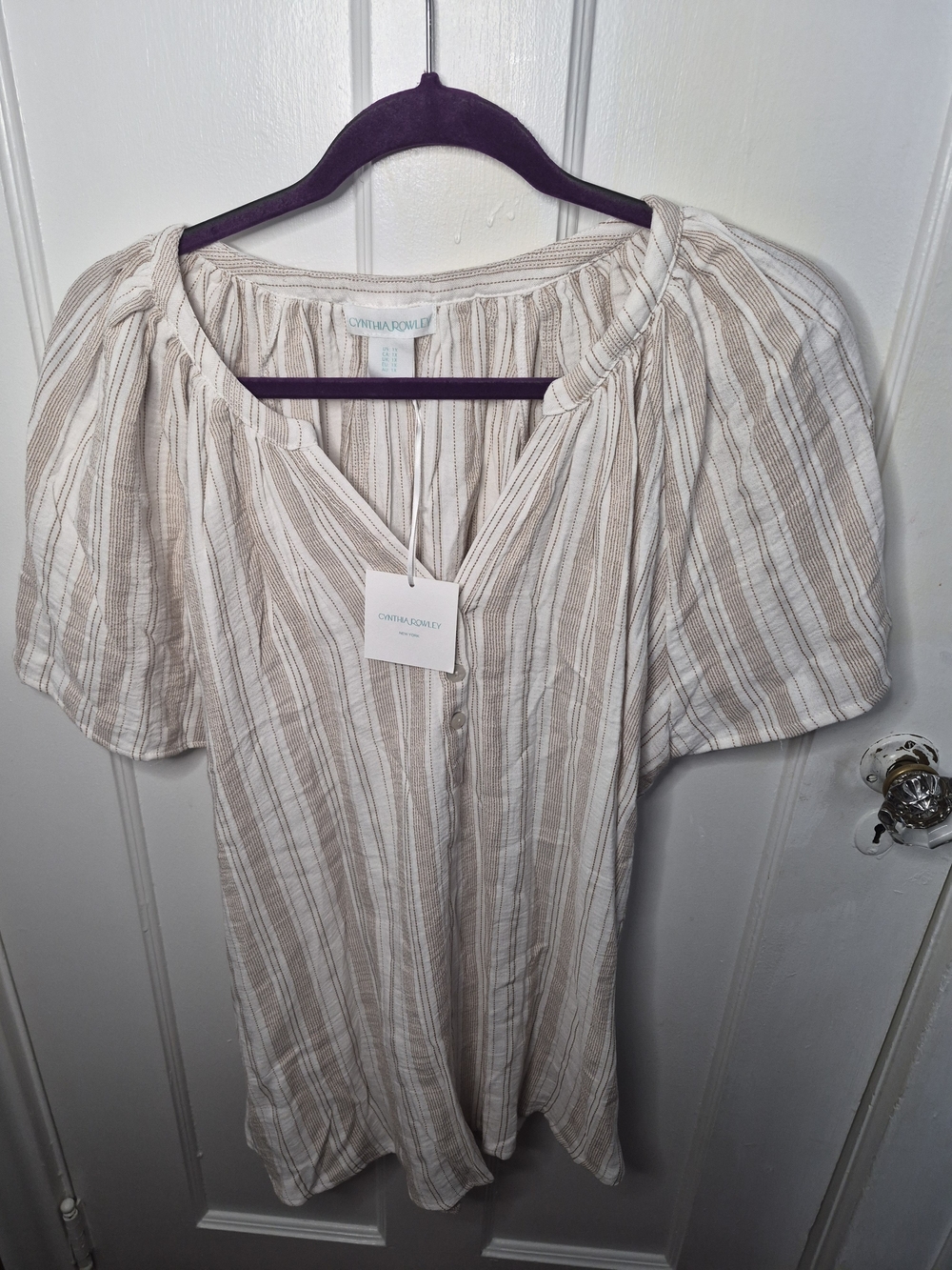 Cynthia Rowley Cream & Beige Striped Peasant Blouse